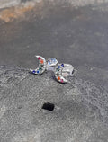 MULTI COLOUR CZ MOON STUD EARRINGS 6MM