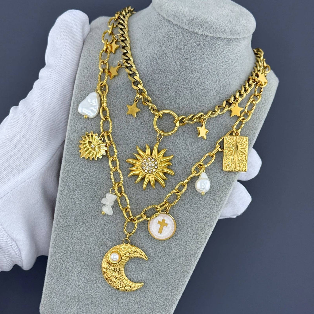 Sun Necklace, 18K Gold Plated Steel