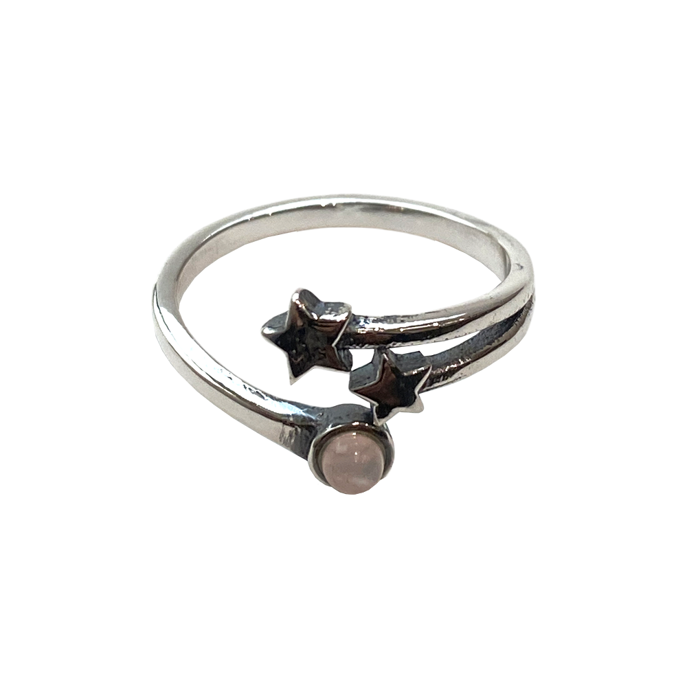 Silver-Plated Adjustable Ring, Rose Quartz