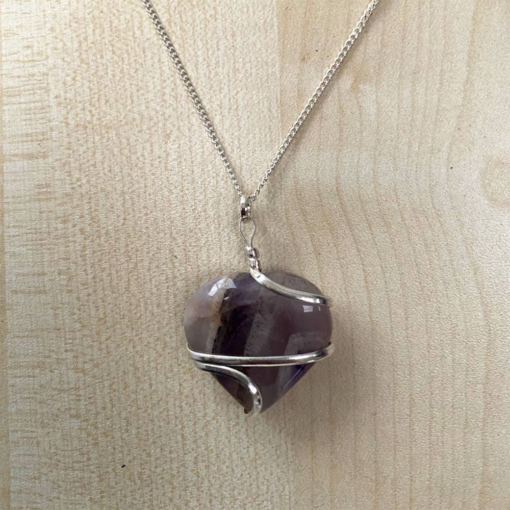 Crystal Heart Wire Wrap Pendant, 3cm: Rose Quartz