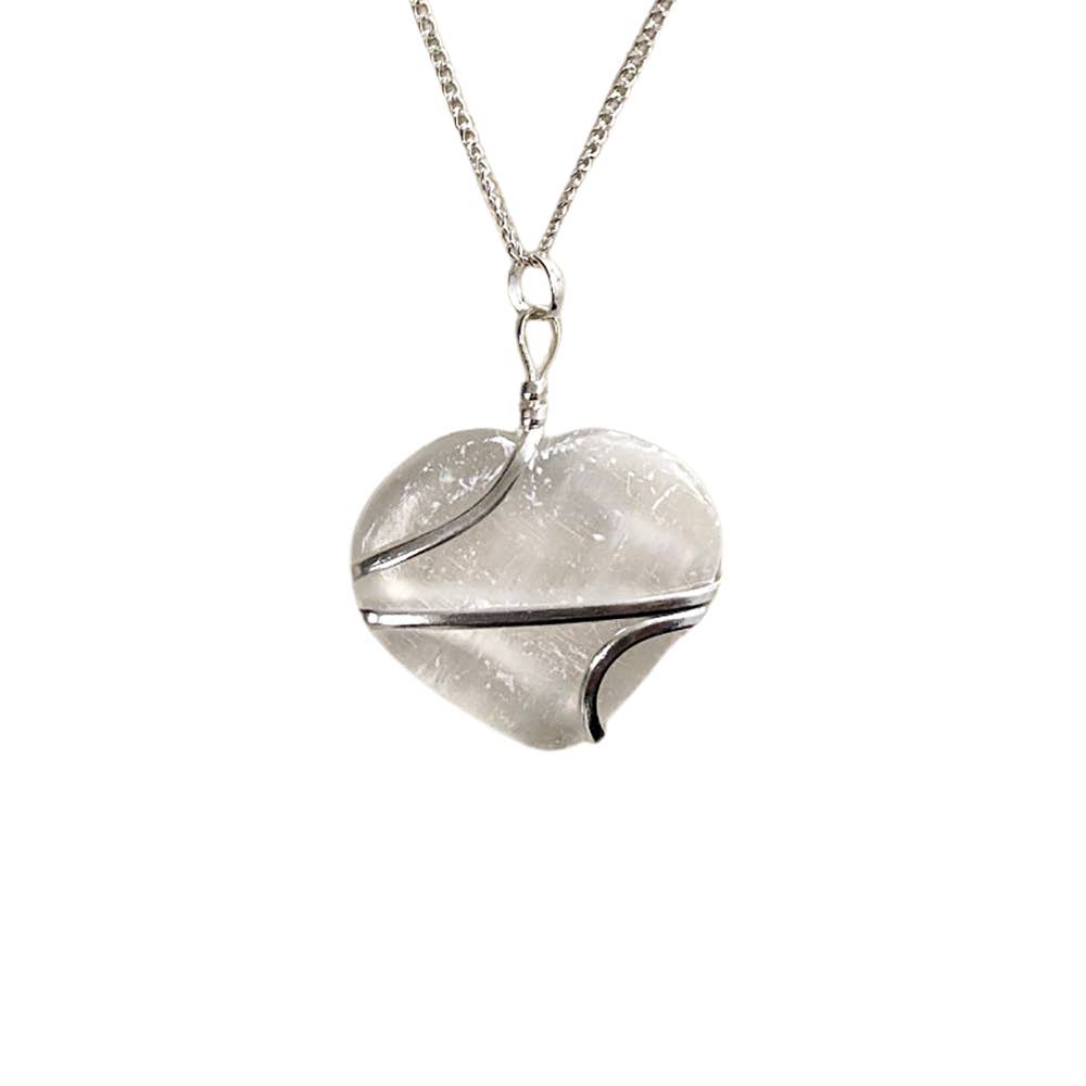 Crystal Heart Wire Wrap Pendant, 3cm: Rose Quartz