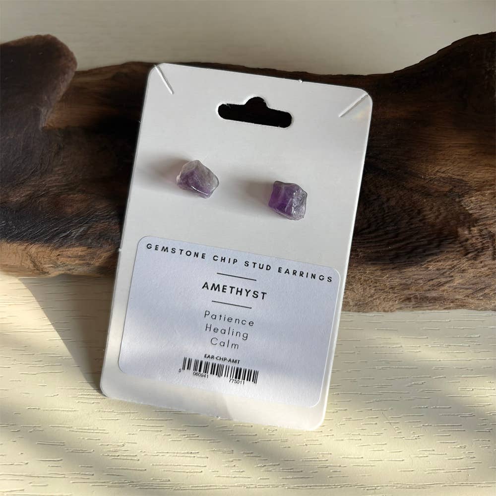 Gemstone Chip Stud Earrings, 1x1cm: Amethyst