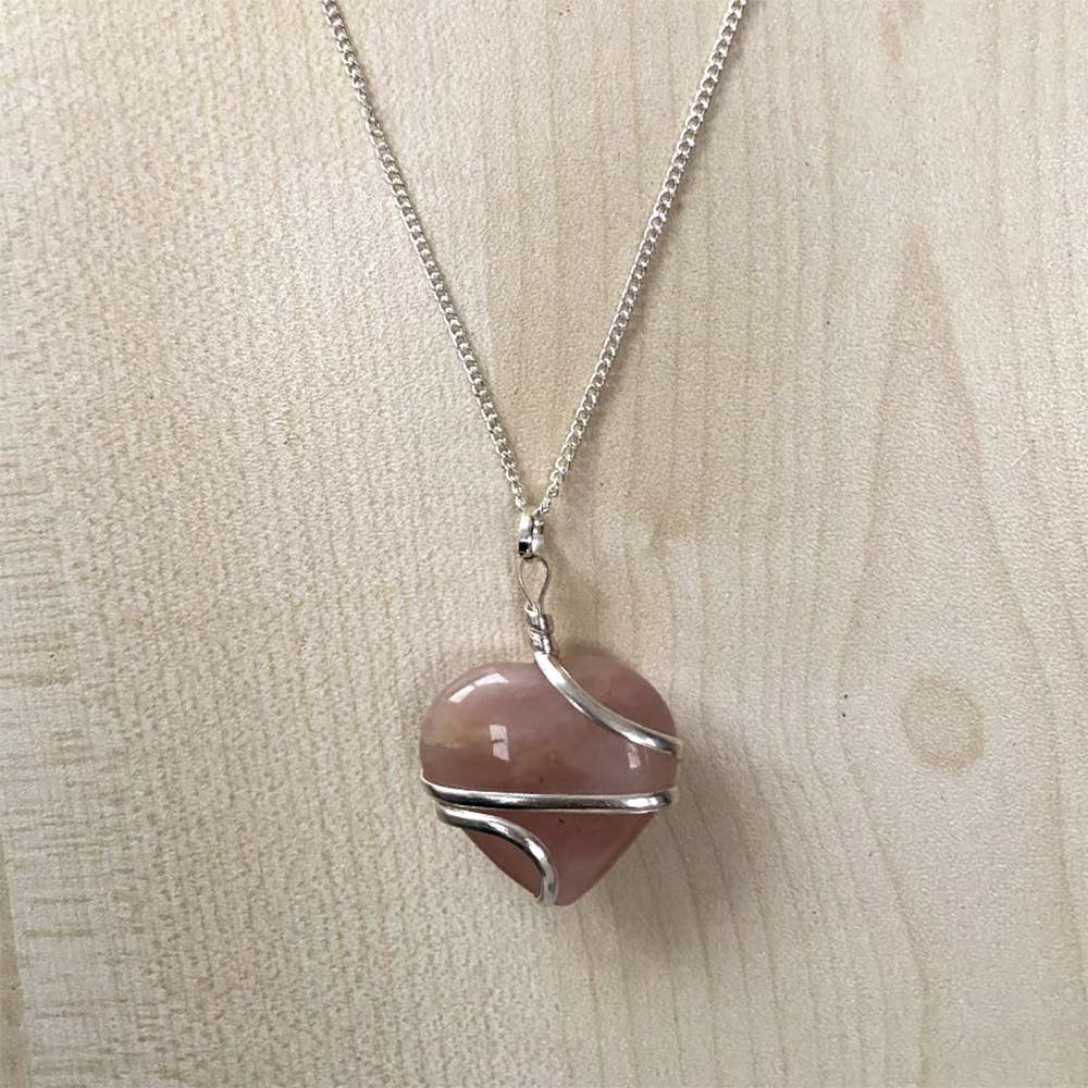 Crystal Heart Wire Wrap Pendant, 3cm: Rose Quartz