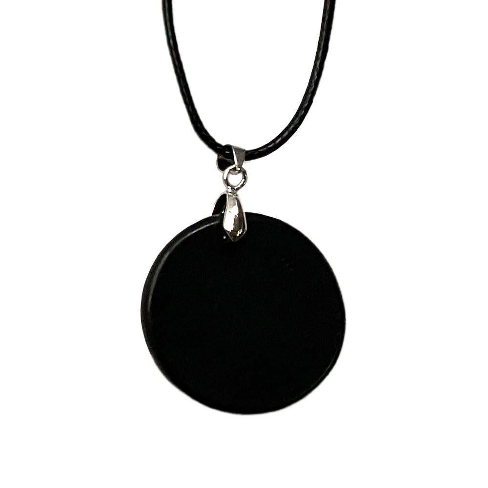 Gemstone Coin Pendant on Black Cord: Black Tourmaline