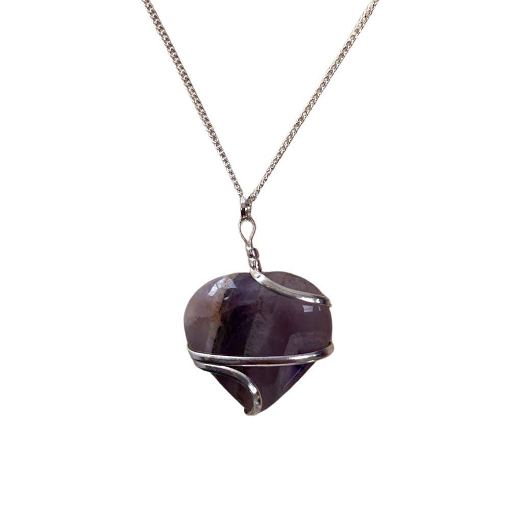 Crystal Heart Wire Wrap Pendant, 3cm: Rose Quartz