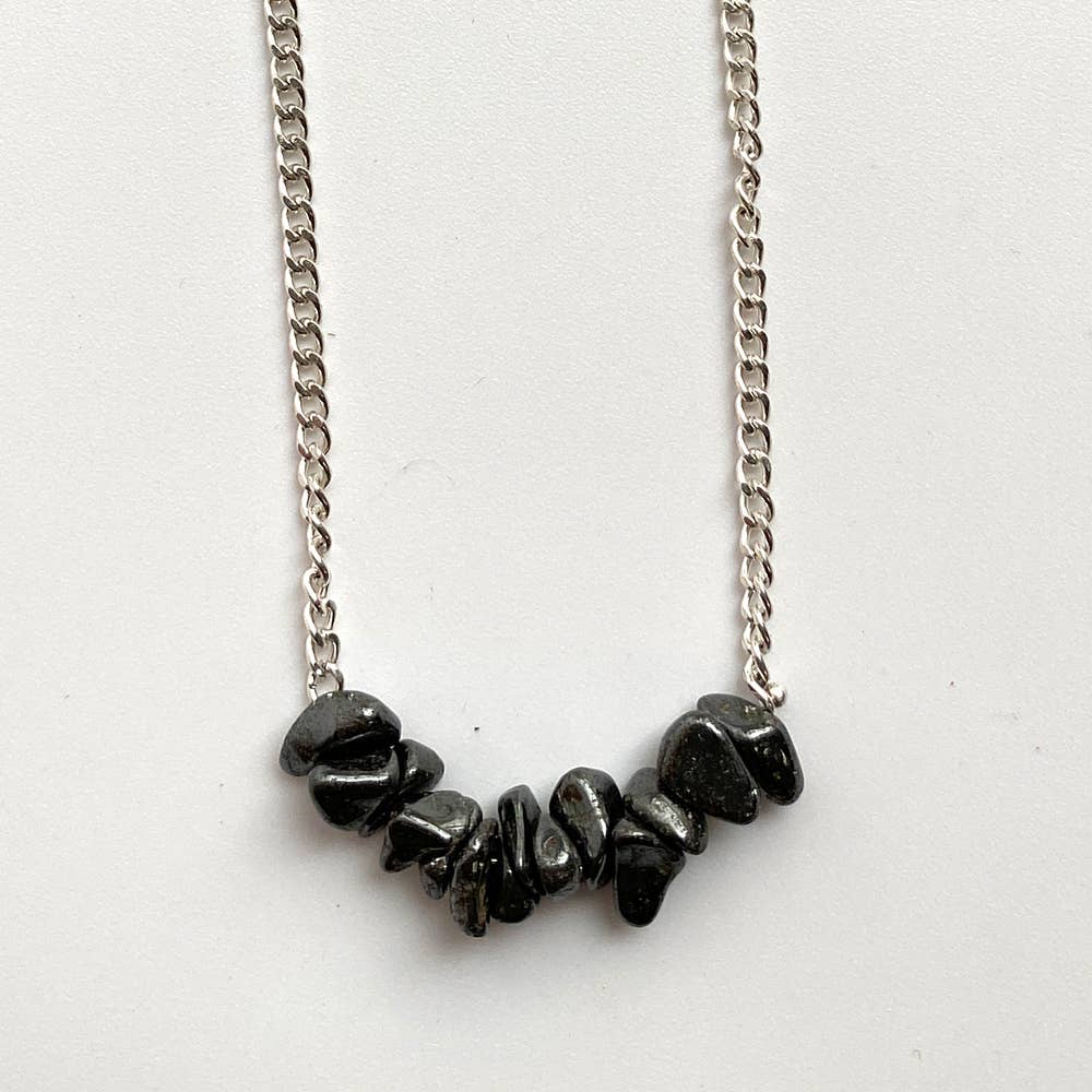 Silver Chain Chips Bracelet: Hematite
