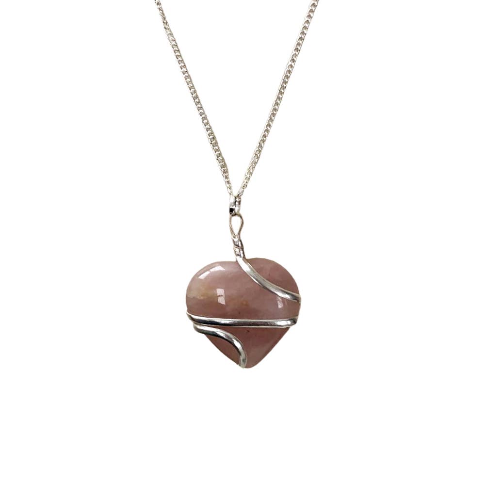 Crystal Heart Wire Wrap Pendant, 3cm: Rose Quartz