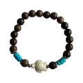 Wood Bracelet with Synthetic Turquoise and a Sea Turtle: White