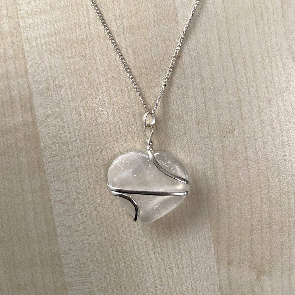 Crystal Heart Wire Wrap Pendant, 3cm: Rose Quartz