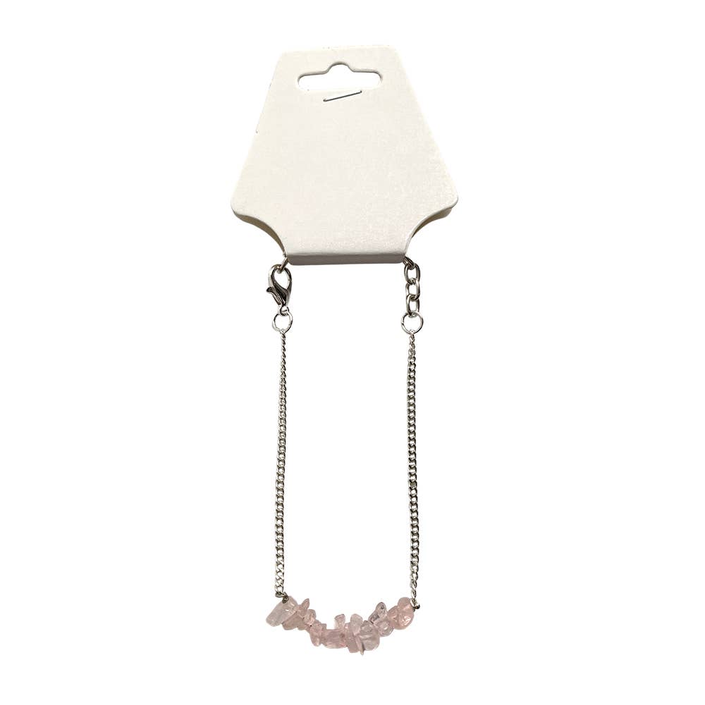 Silver Chain Chips Bracelet: Rose Quartz