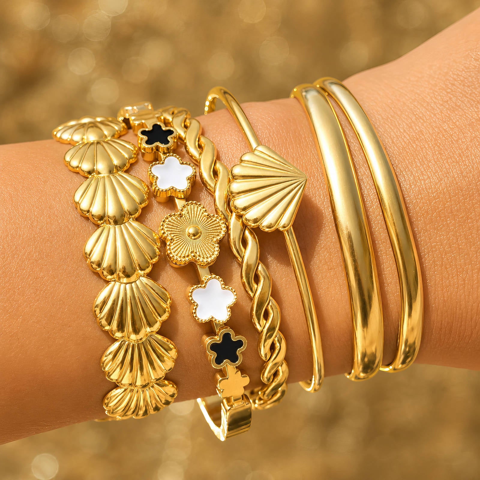 Flower Meadow Bracelet, 18K Gold Plated Steel