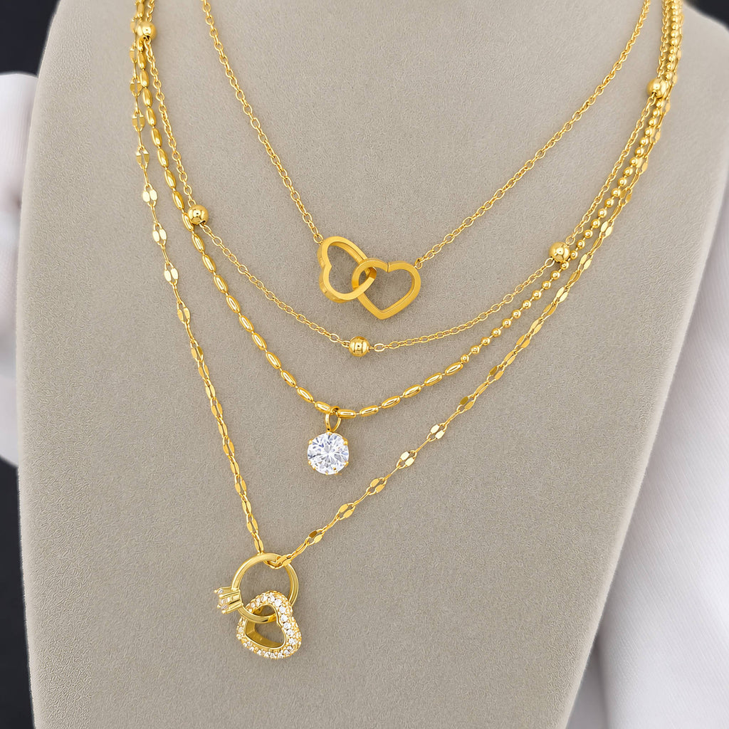 Hearts Necklace, 18K Gold Plated Steel