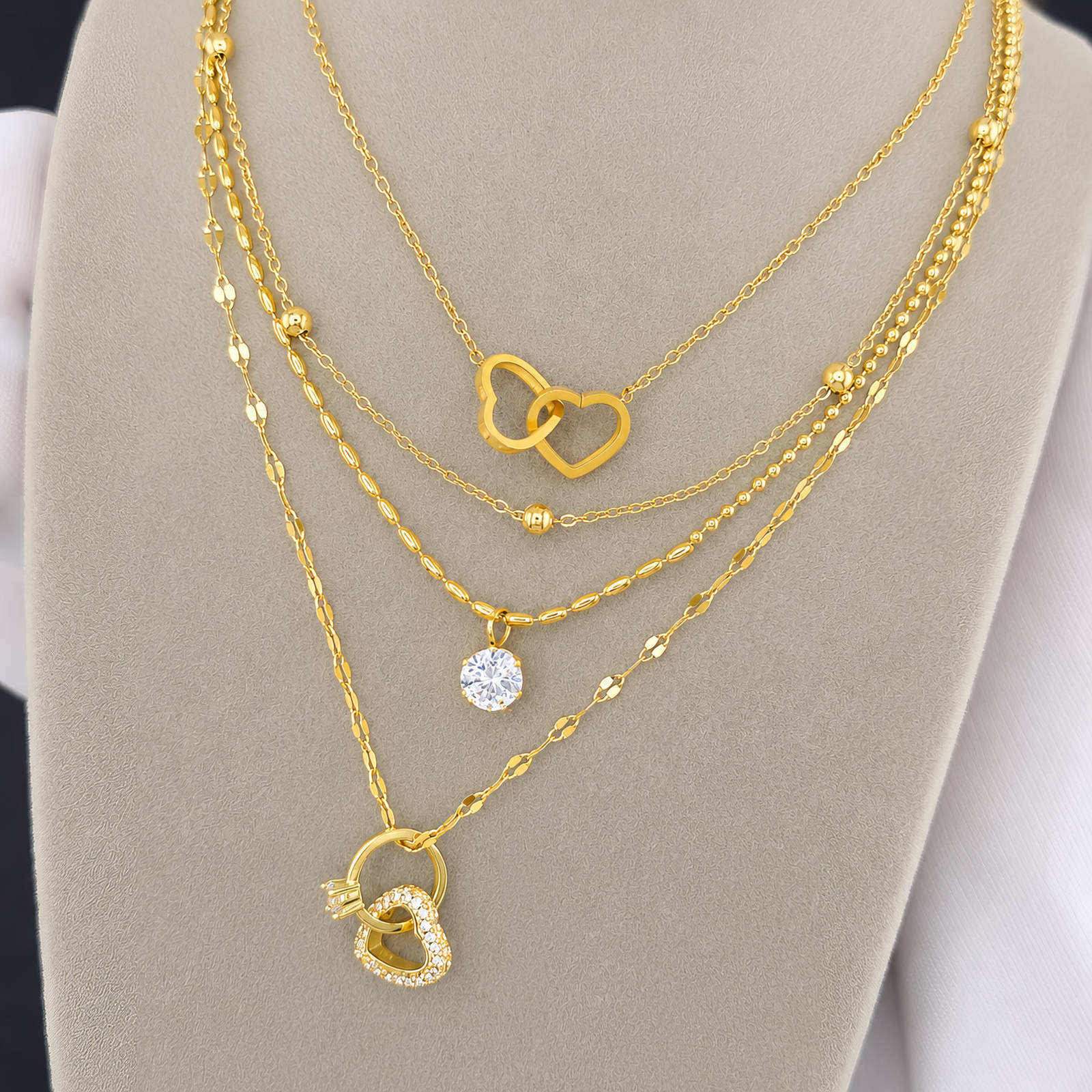 Hearts Necklace, 18K Gold Plated Steel