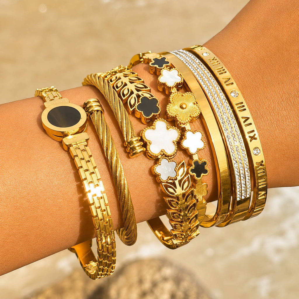 Flower Meadow Bracelet, 18K Gold Plated Steel