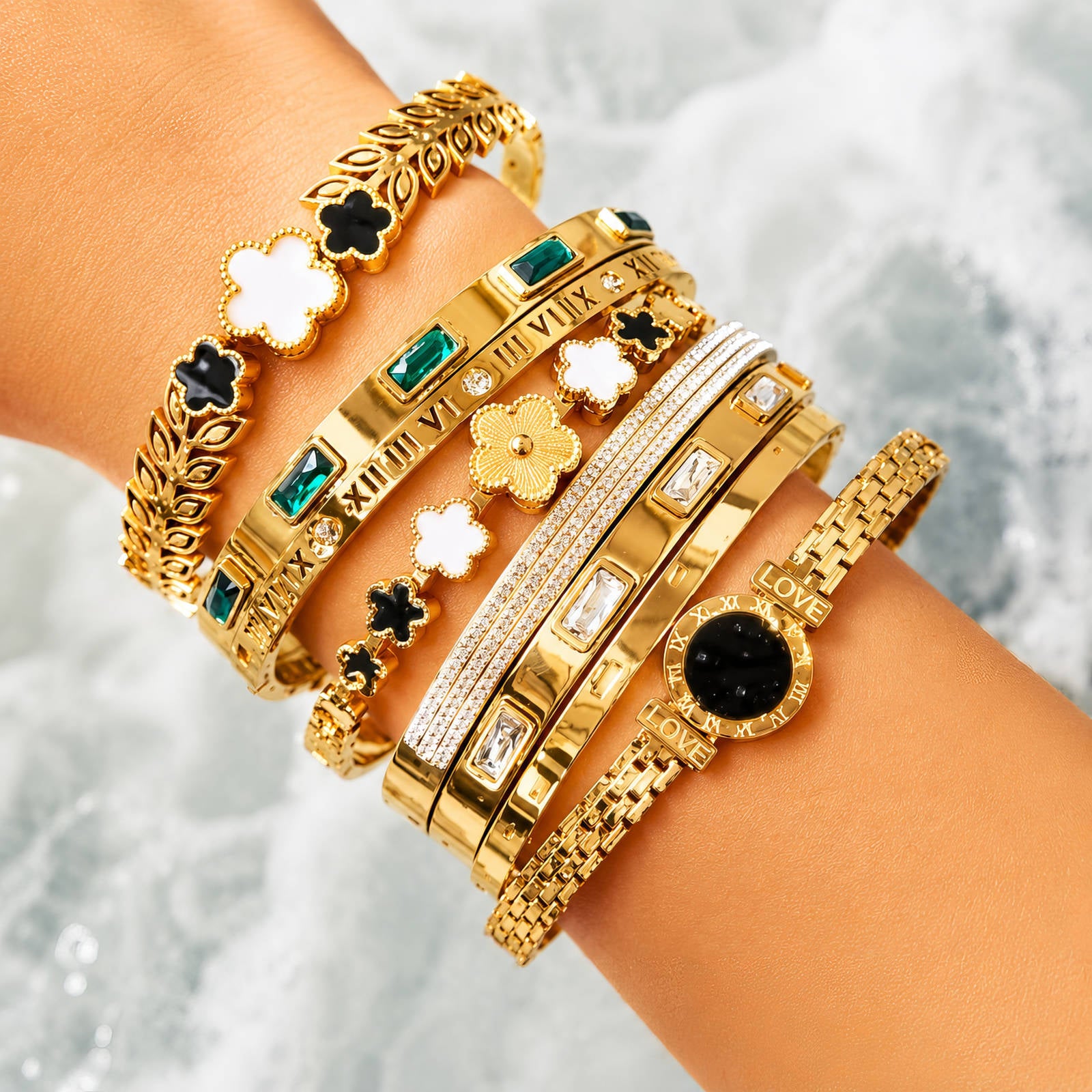 Flower Meadow Bracelet, 18K Gold Plated Steel
