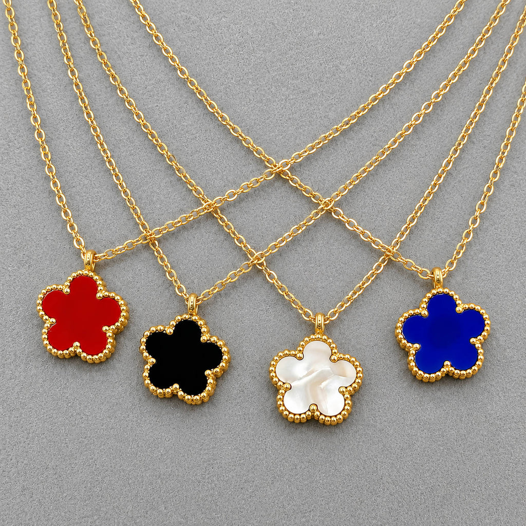 Flower Necklace, Various Colours, 18K Gold Plated Steel