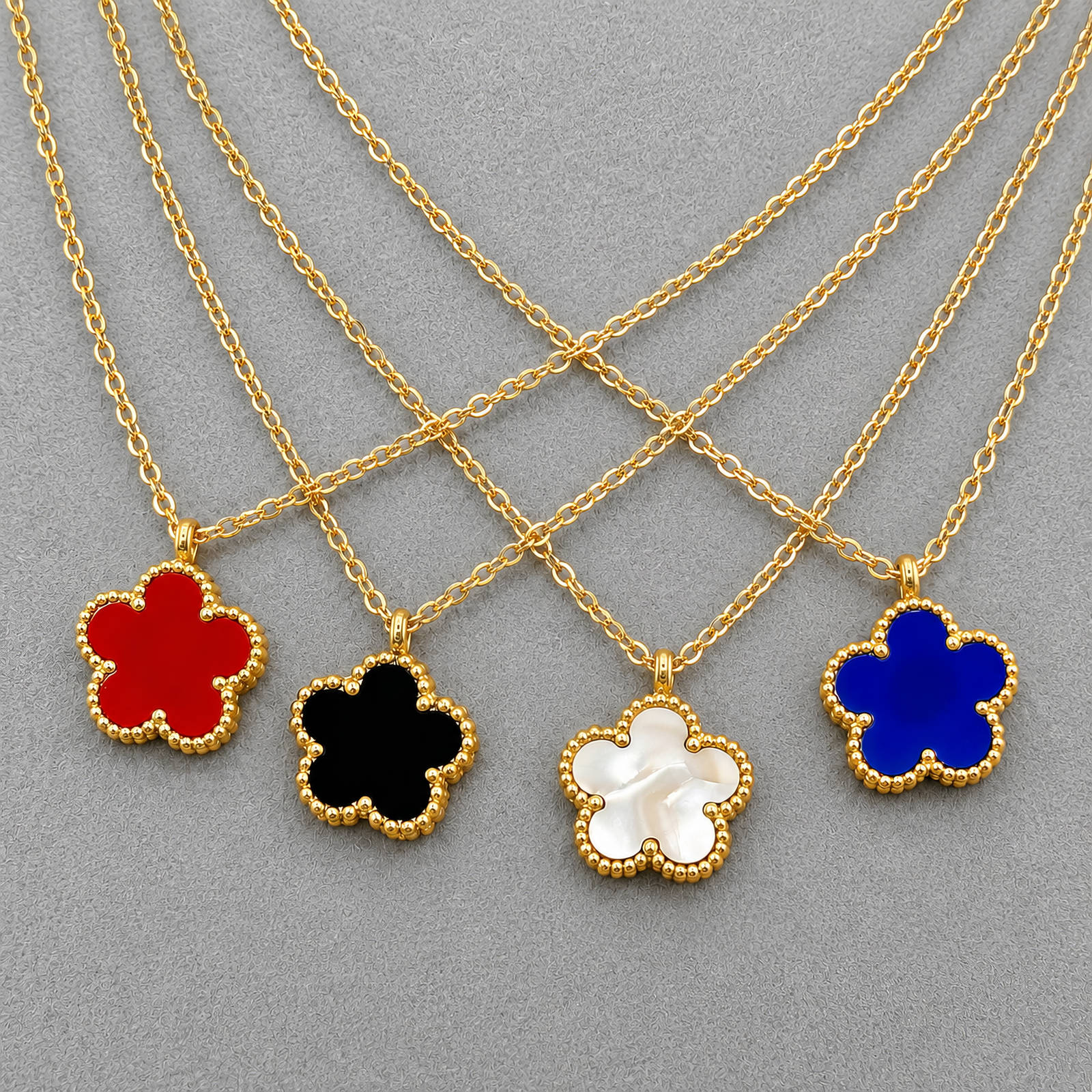 Flower Necklace, Various Colours, 18K Gold Plated Steel