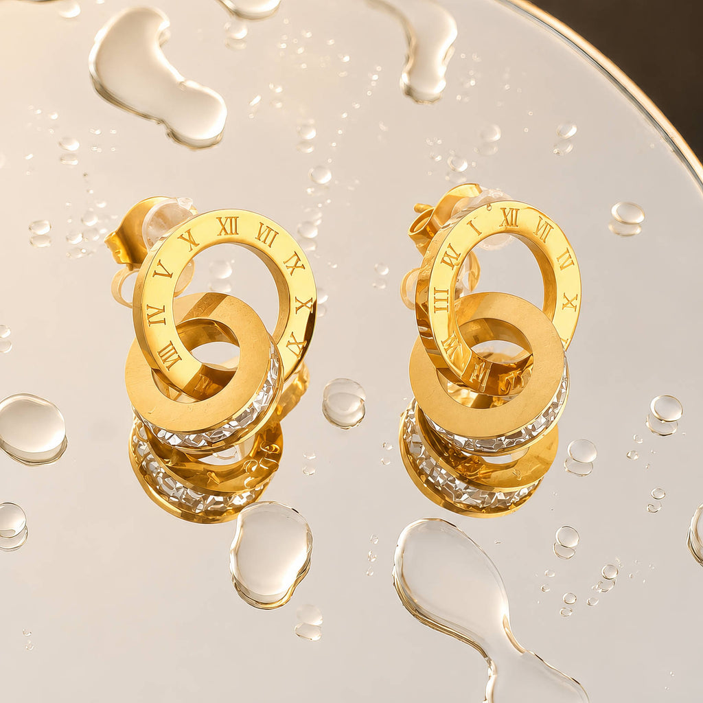 Earrings, 18K Gold Plated Steel