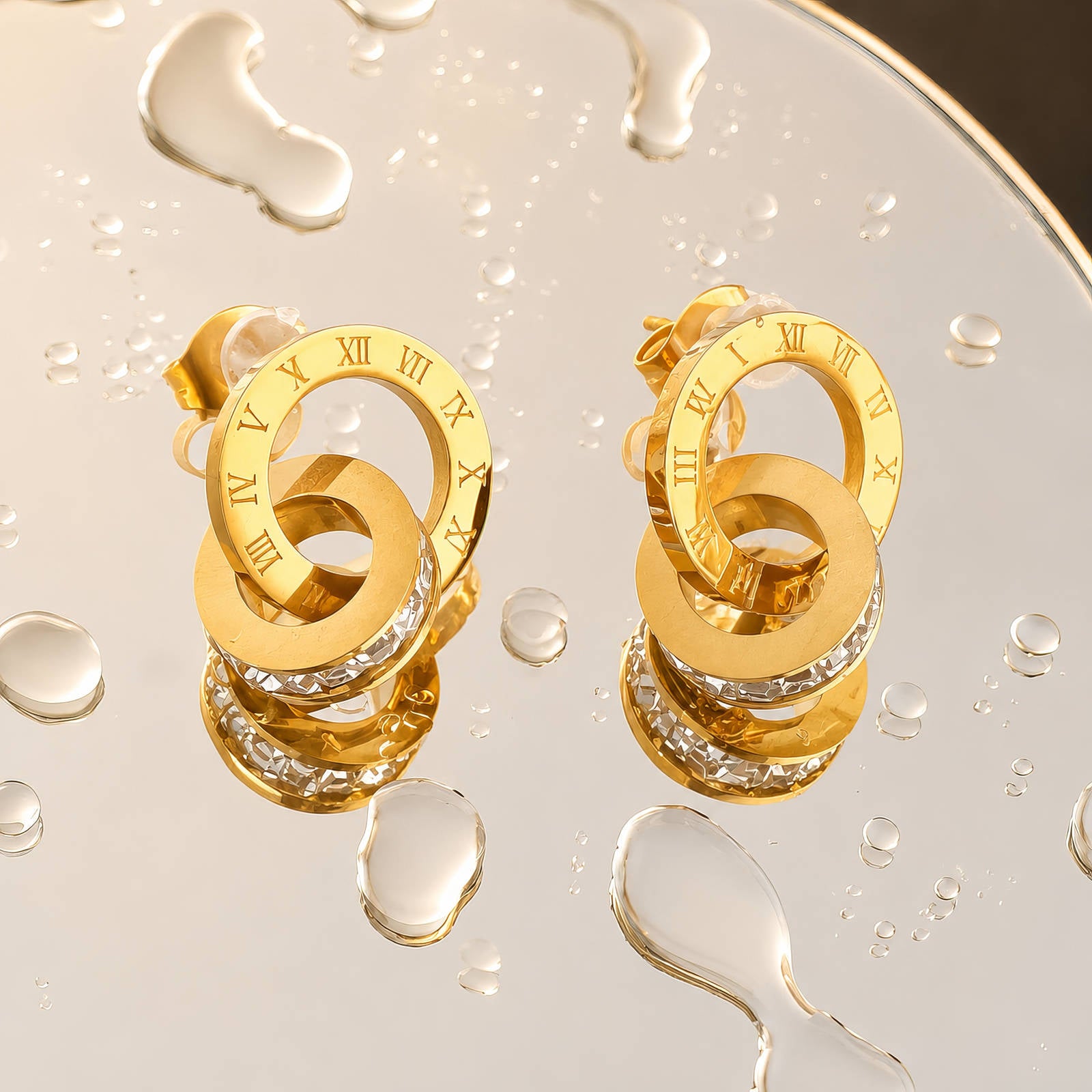 Earrings, 18K Gold Plated Steel