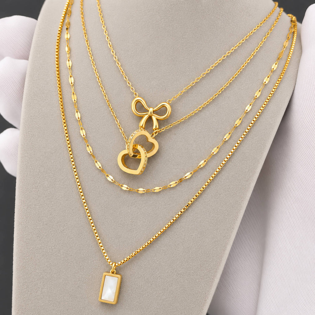 Hearts Necklace, 18K Gold Plated Steel