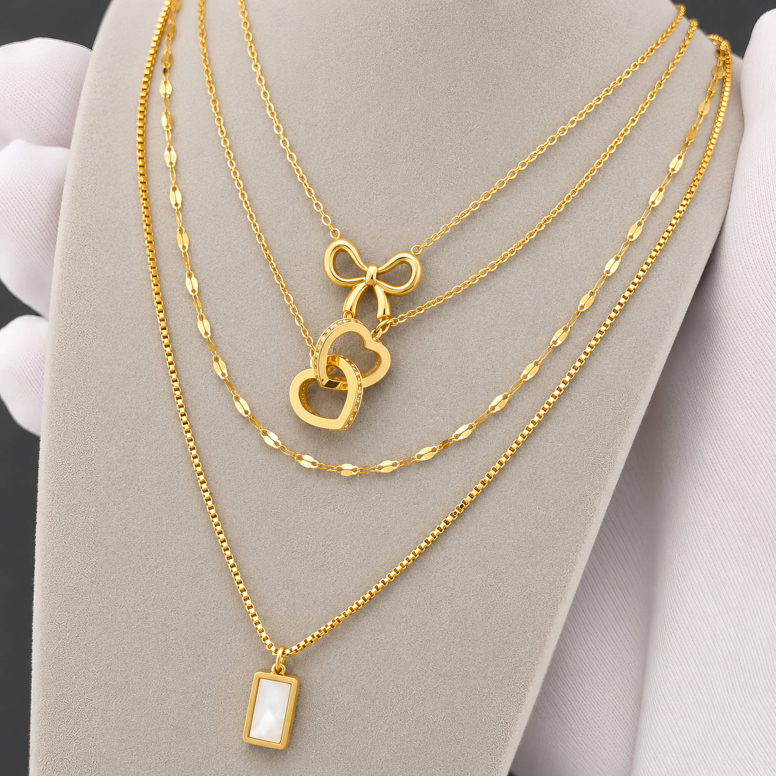 Hearts Necklace, 18K Gold Plated Steel