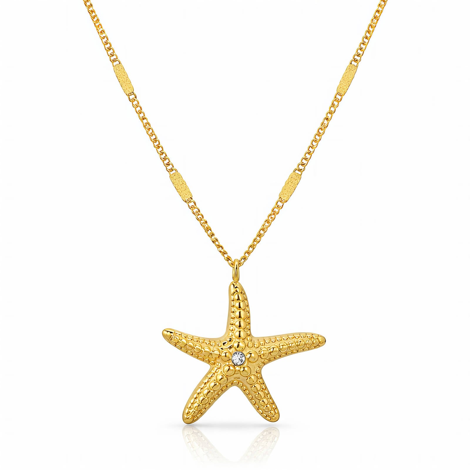 Starfish Necklace, 18K Gold Plated Steel