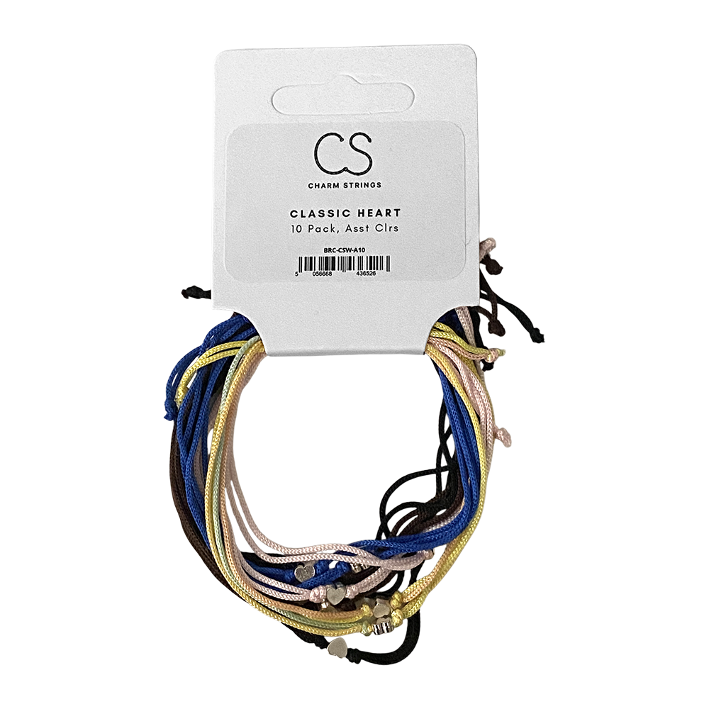 Charm Strings, Pack of 10, Assorted Colours: Classic Heart