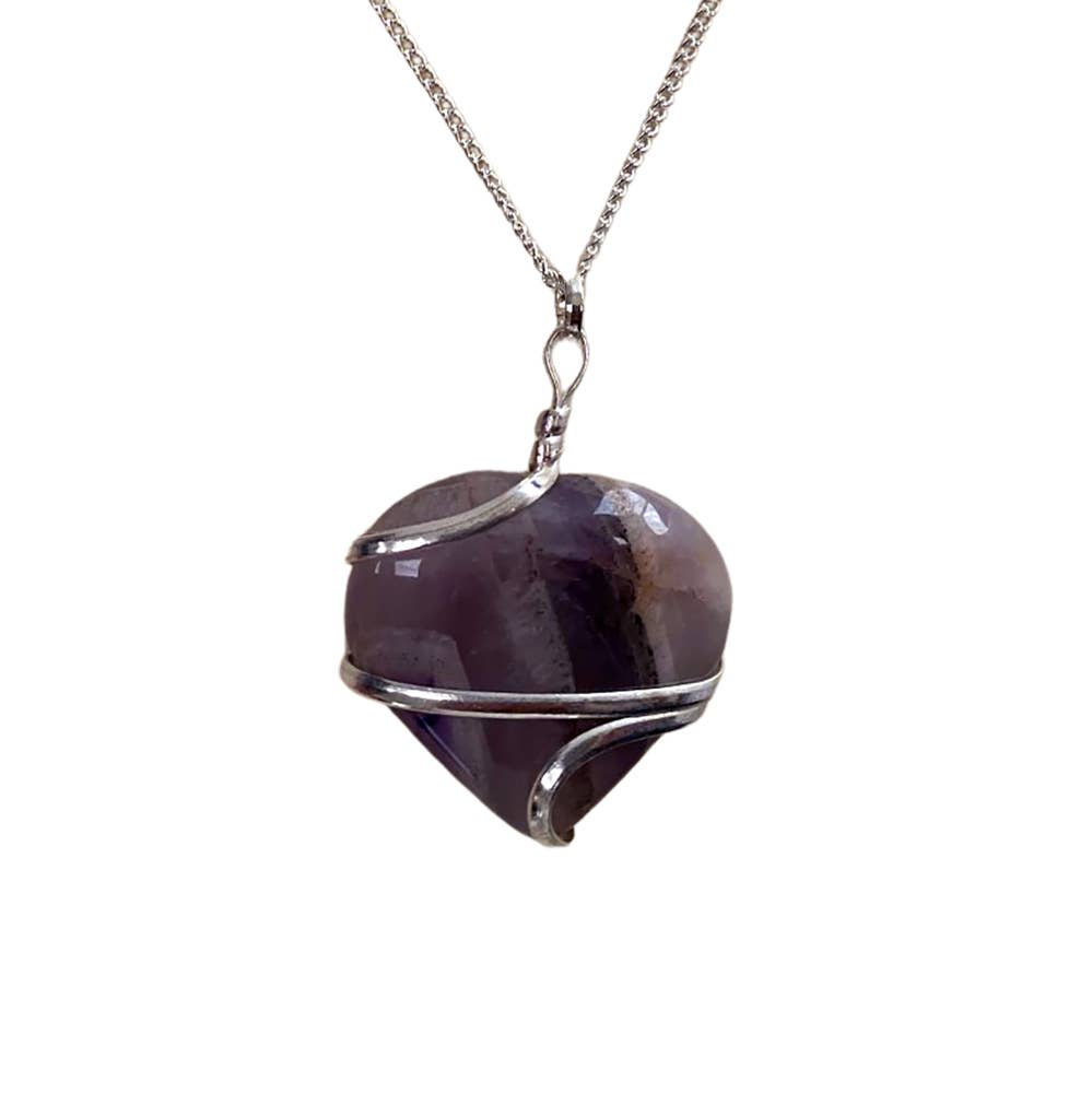 Crystal Heart Wire Wrap Pendant, 3cm: Rose Quartz