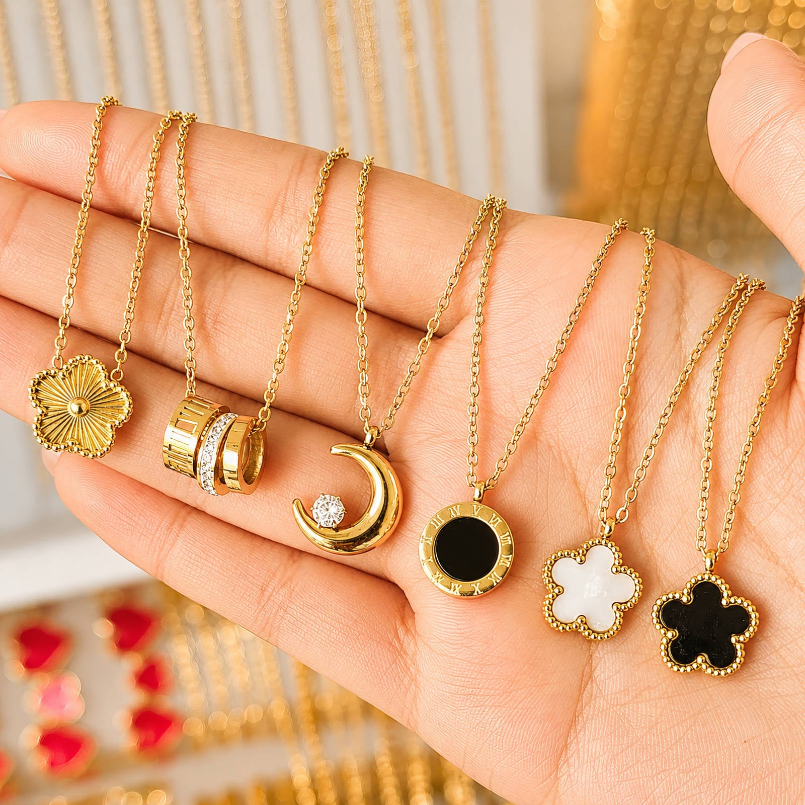 Crescent Necklace, 18K Gold Plated Steel