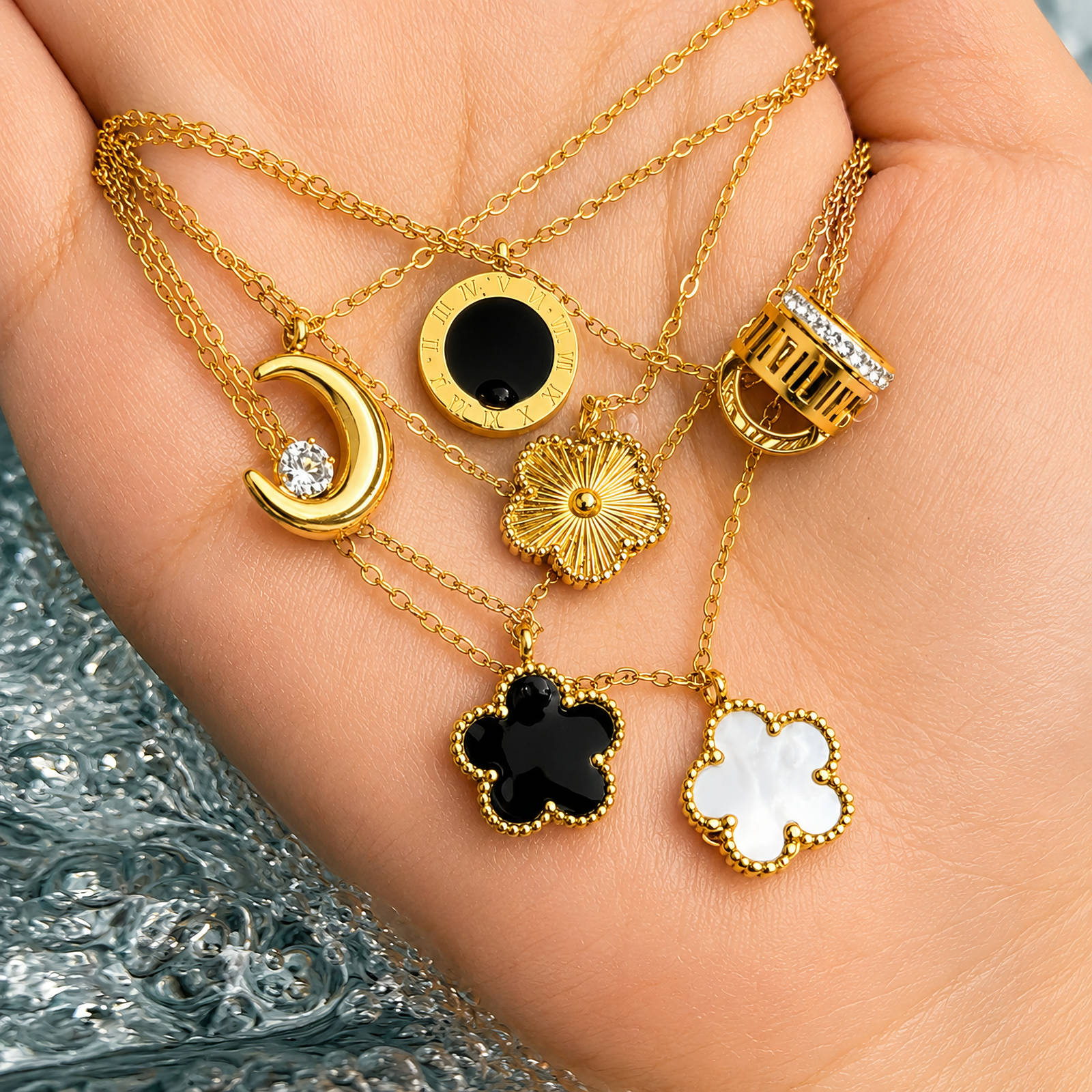 Crescent Necklace, 18K Gold Plated Steel