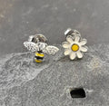 FLOWER & BEE SILVER-PLATED STUD Earring 10MM & 7MM