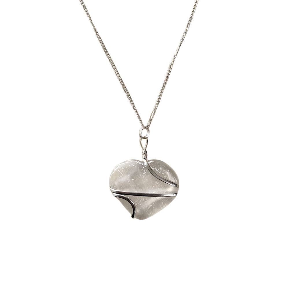 Crystal Heart Wire Wrap Pendant, 3cm: Rose Quartz