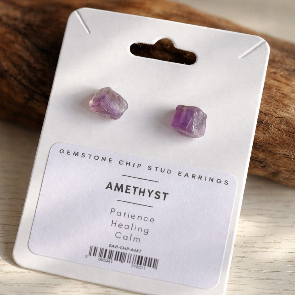 Gemstone Chip Stud Earrings, 1x1cm: Amethyst