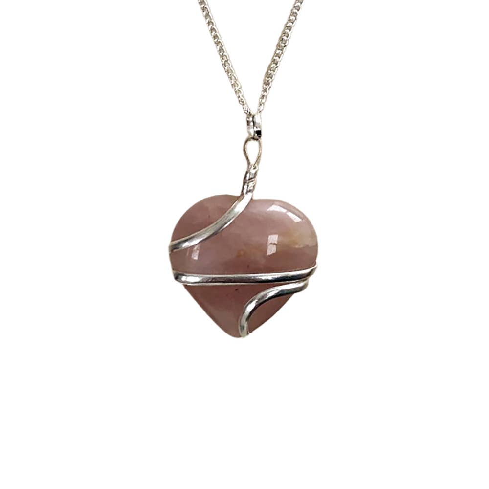 Crystal Heart Wire Wrap Pendant, 3cm: Rose Quartz