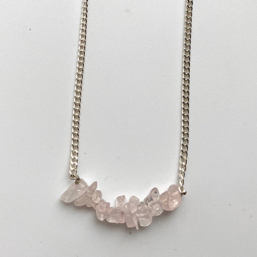 Silver Chain Chips Bracelet: Rose Quartz