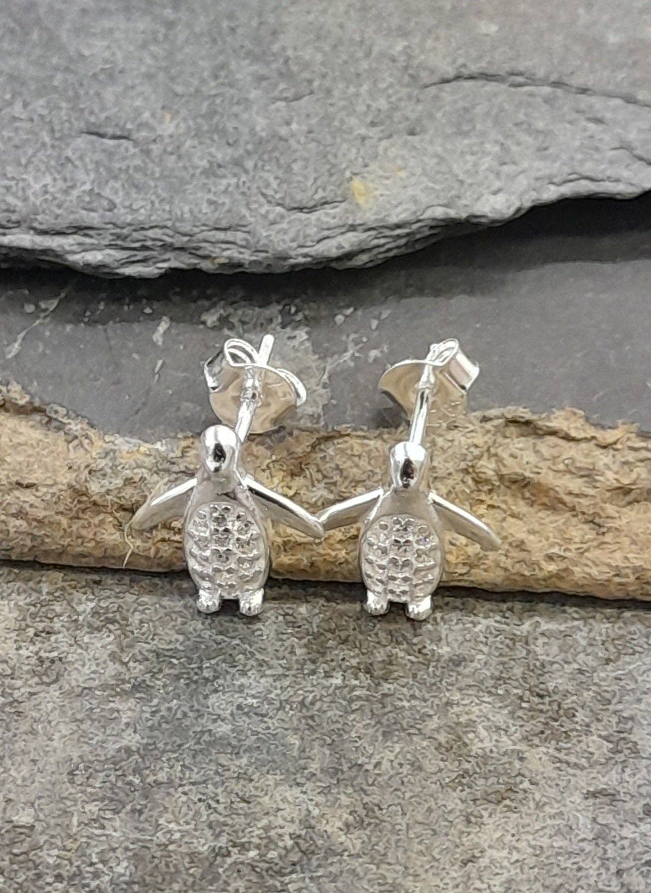 Penguin Stud Earrings 925 Silver 10 X 10MM